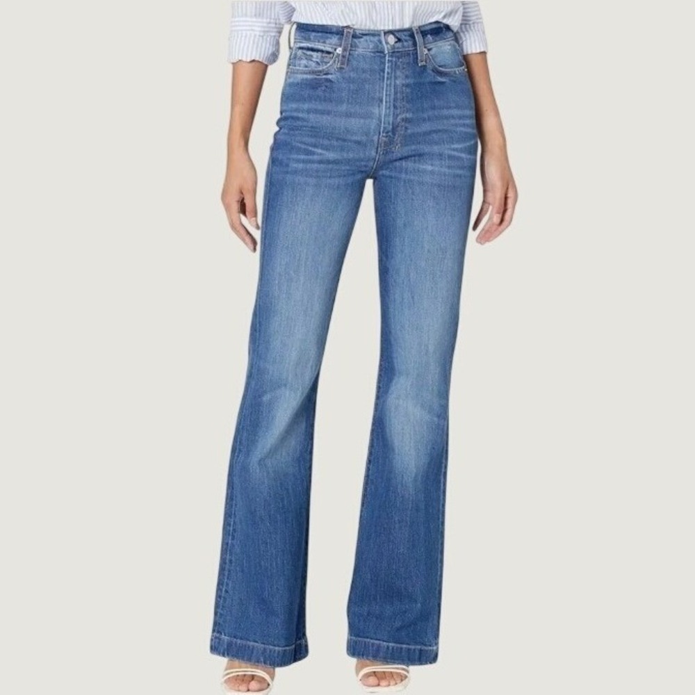7 For All Mankind Ultra High Rise Dojo Flare Jeans Womens 26 Blue Distressed 70s